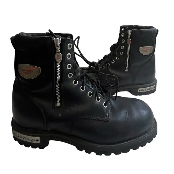 Red Wing Mens Black Leather Side Zip Moto Biker Boot Size US 8.5 - Picture 1 of 13
